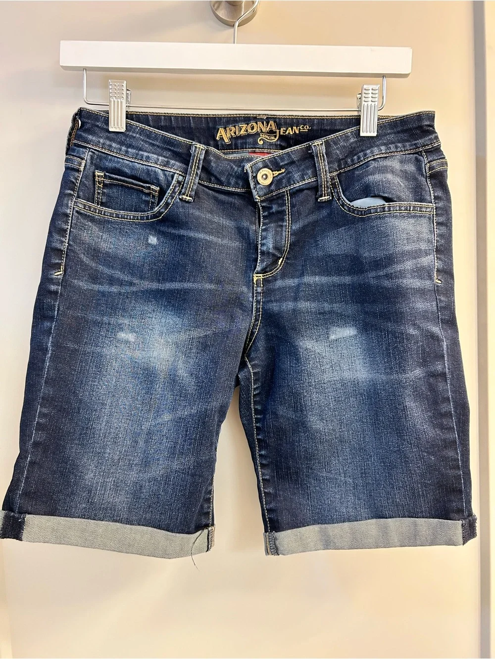 Juniors Arizona Jean Company Women's Dark Blue Rolled Cuff Denim Bermudas